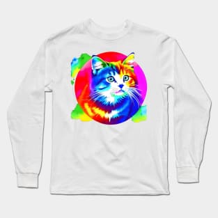 Colorful Rainbow Cats Digital Portrait (MD23Ar007) Long Sleeve T-Shirt